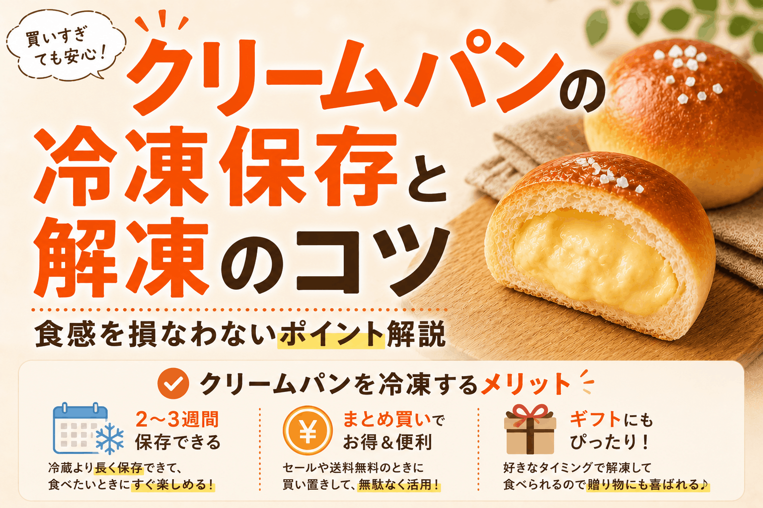 クリームパンの冷凍保存方法と解凍のコツ|食感を損なわないポイント解説
