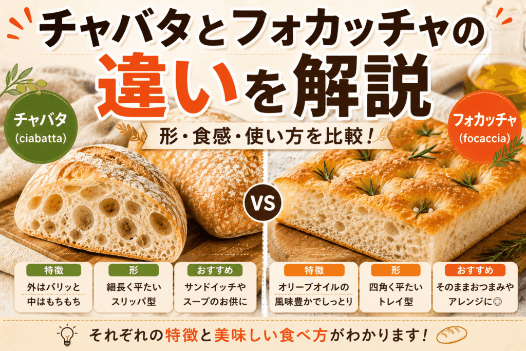 チャバタとフォカッチャの違いを解説｜形・食感・使い方を比較