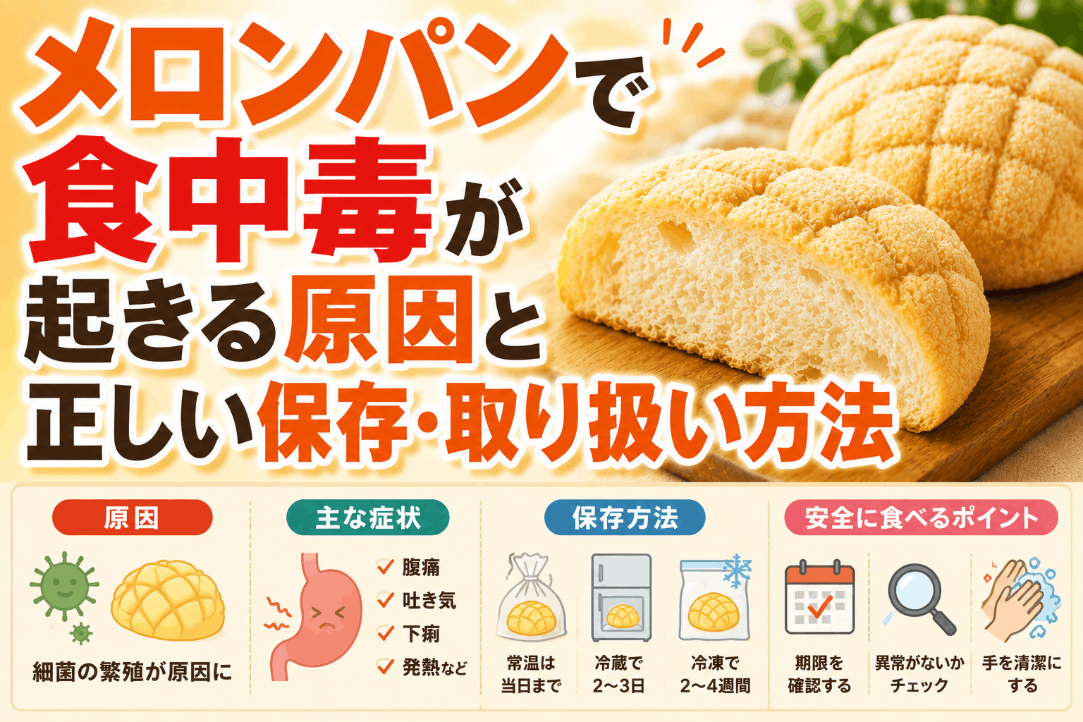 メロンパンで食中毒が起きる原因と正しい保存・取り扱い方法