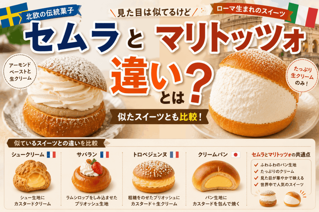 セムラとマリトッツォの違いとは？シュークリーム・サバラン・トロペジェンヌとも比較