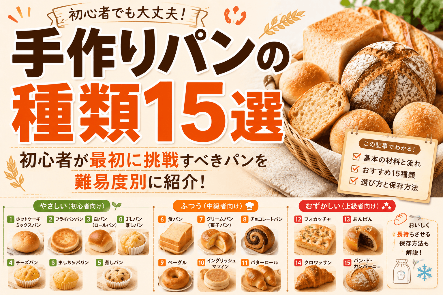 手作りパンの種類15選｜初心者が最初に挑戦すべきパンを難易度別に紹介
