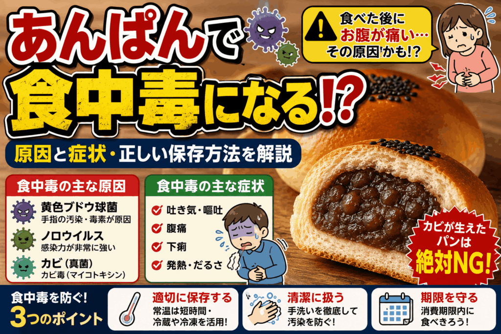 あんぱんで食中毒になる原因と症状・正しい保存方法を解説