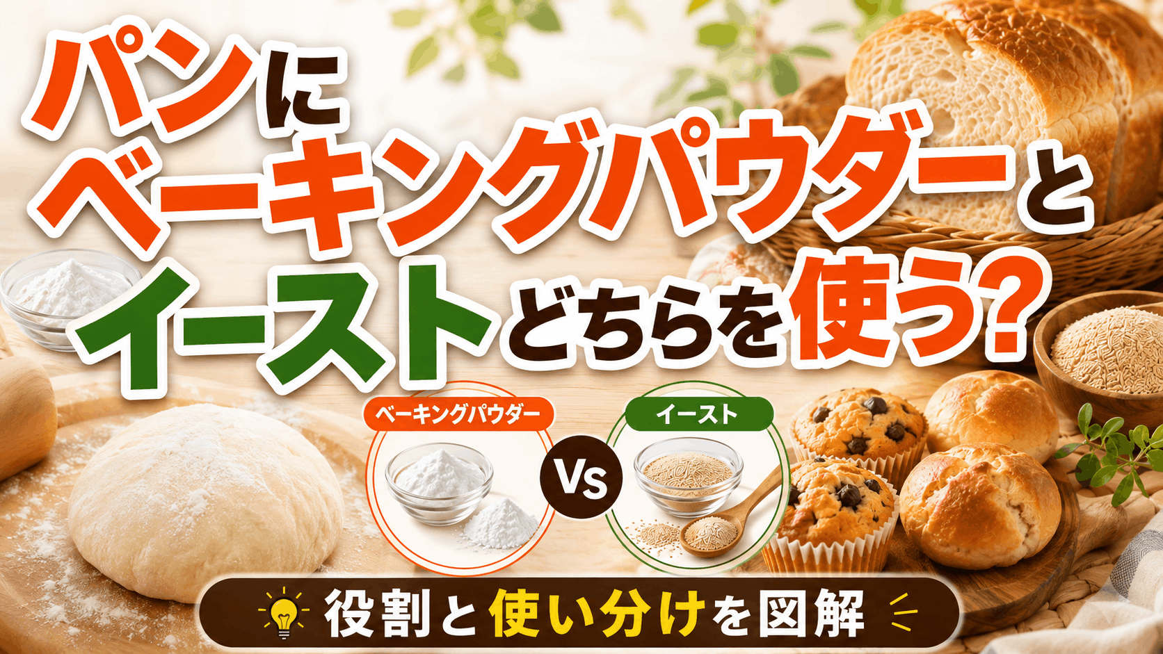 パンにベーキングパウダーとイーストどちらを使う？役割と使い分けを図解