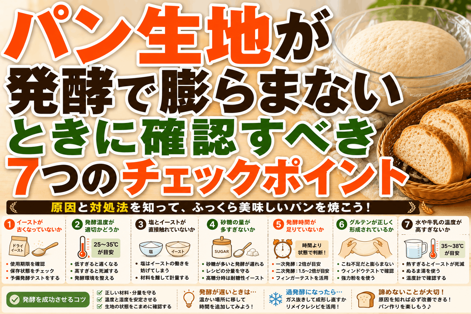 パン生地が発酵で膨らまないときに確認すべき7つのチェックポイント