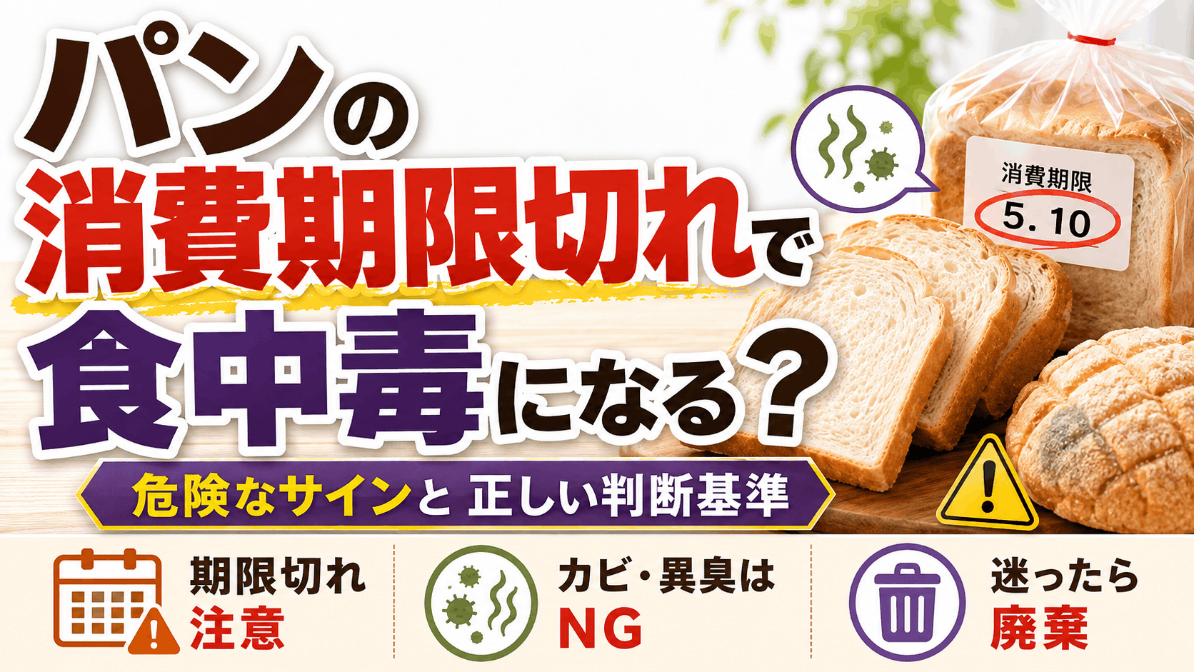 パンの消費期限切れで食中毒になる?危険なサインと正しい判断基準