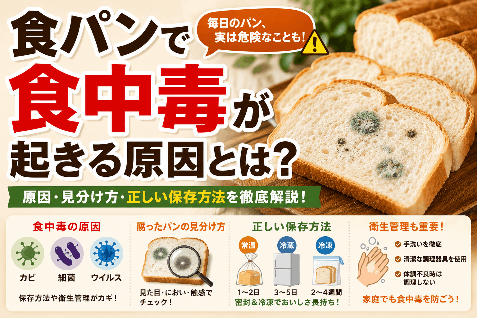 食パンで食中毒が起きる原因と正しい保存方法・見分け方