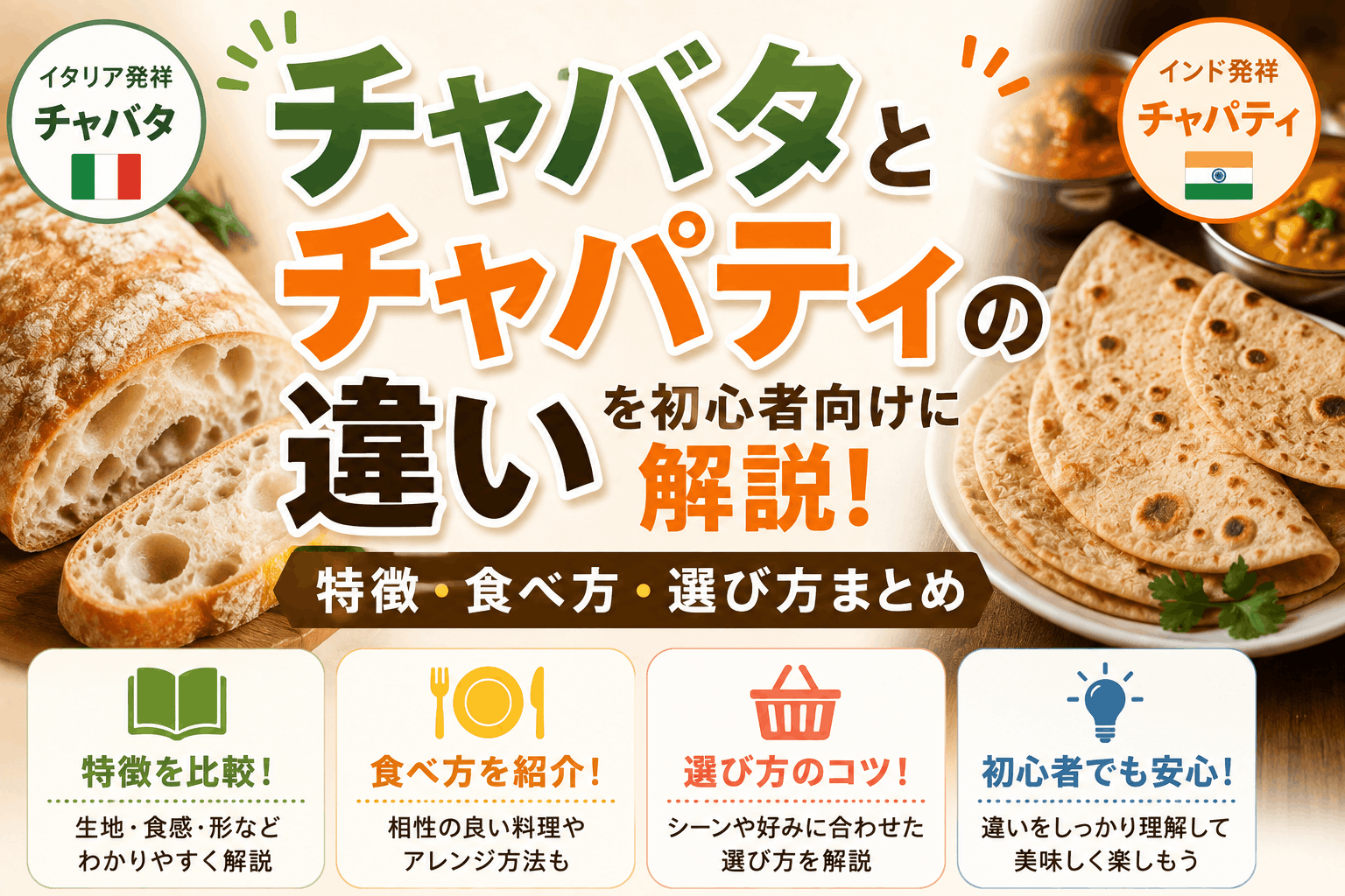 チャバタとチャパティの違いを初心者向けに解説|特徴・食べ方・選び方まとめ