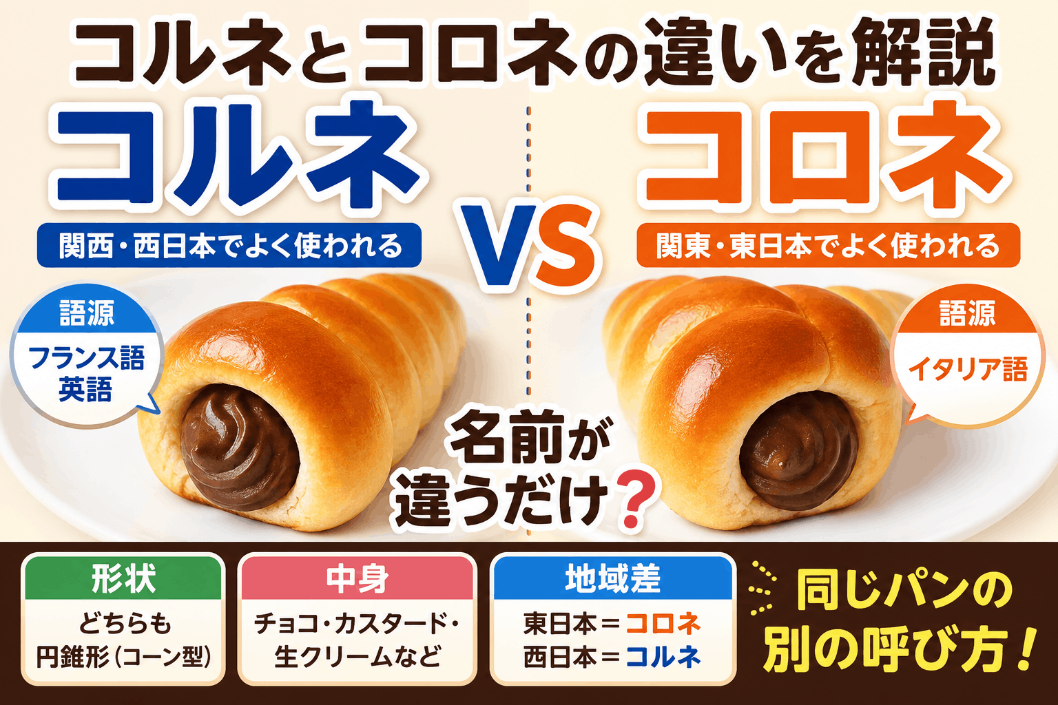 コルネとコロネの違いを解説｜名前が違うだけ？中身・形状・地域差を比較