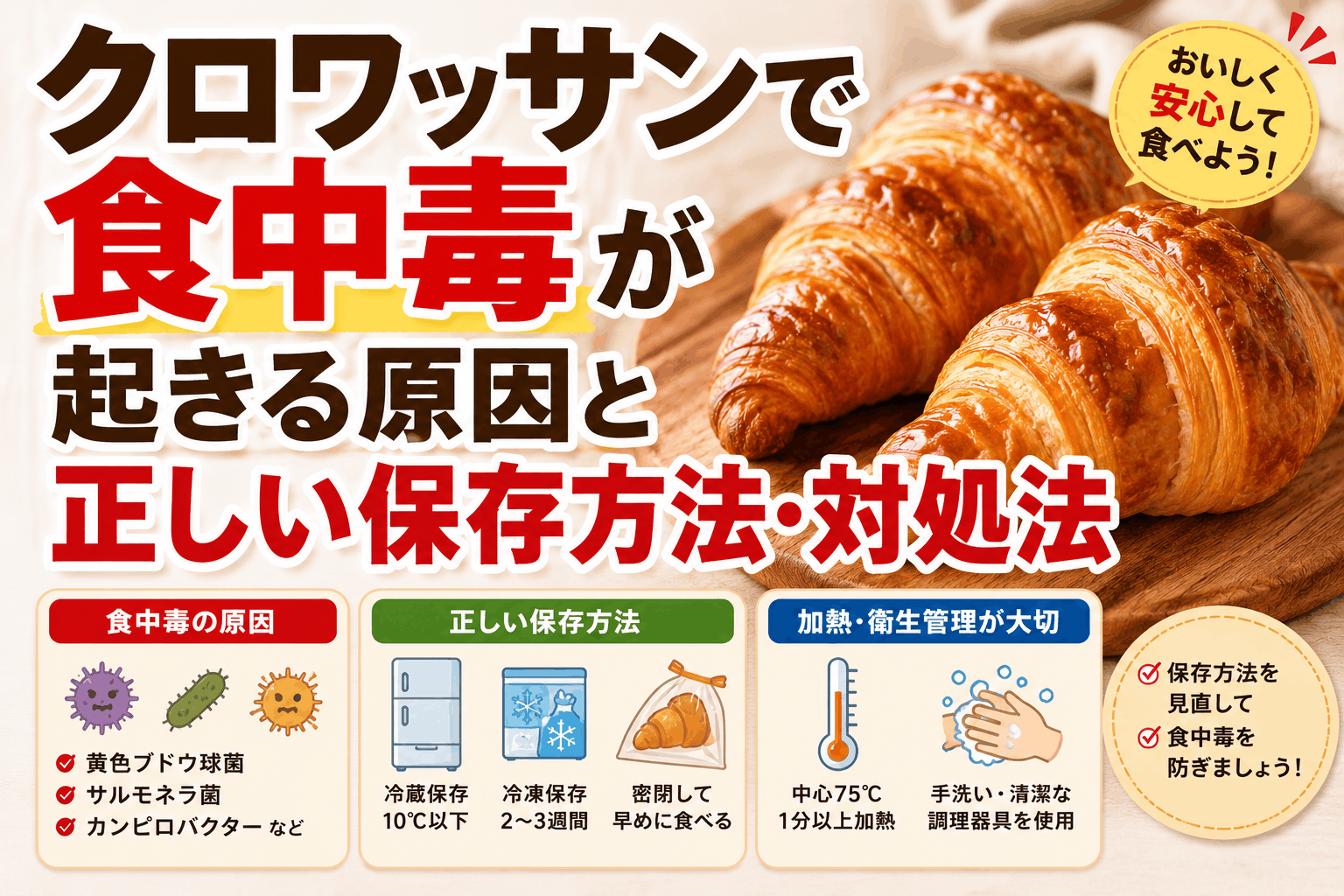 クロワッサンで食中毒が起きる原因と正しい保存方法・対処法