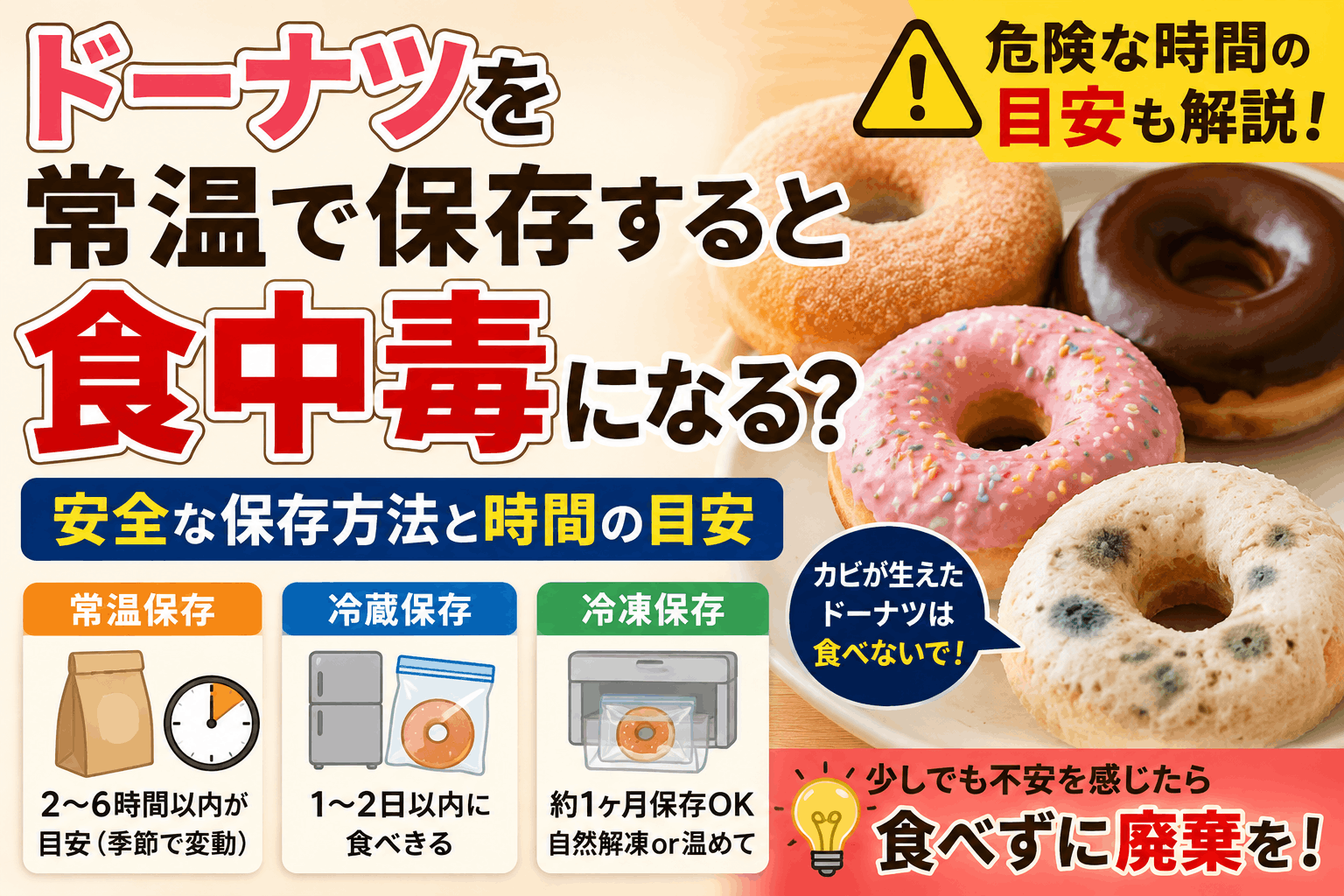 ドーナツを常温で保存すると食中毒になる？安全な保存方法と時間の目安