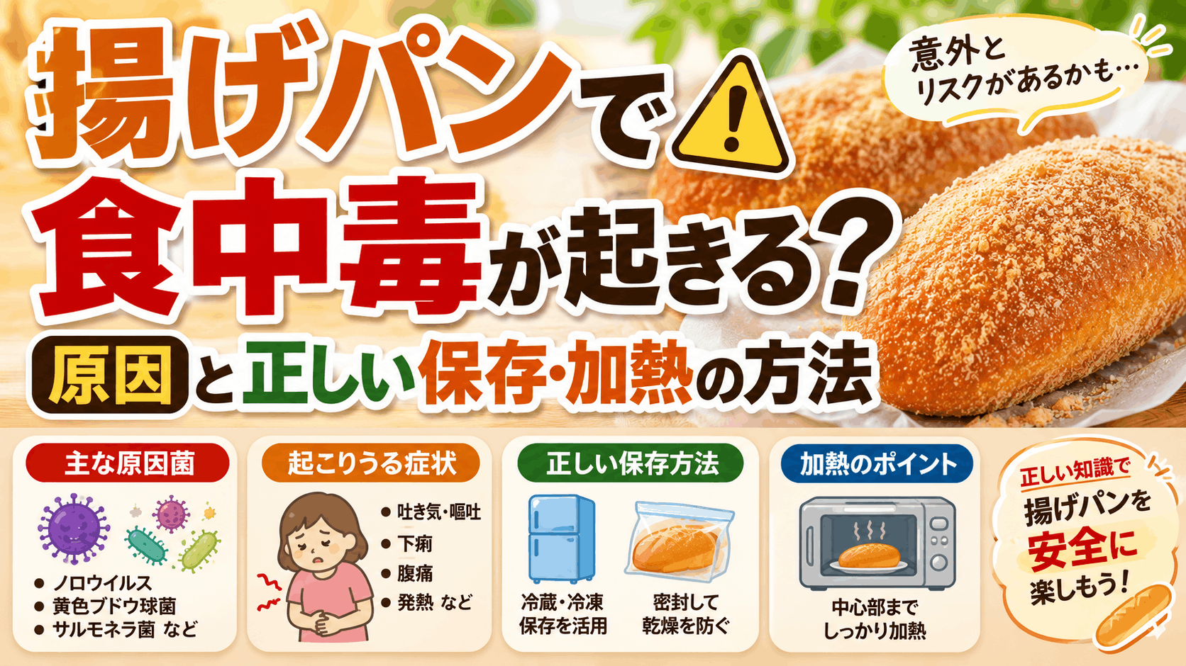 揚げパンで食中毒が起きる原因と正しい保存・加熱の方法