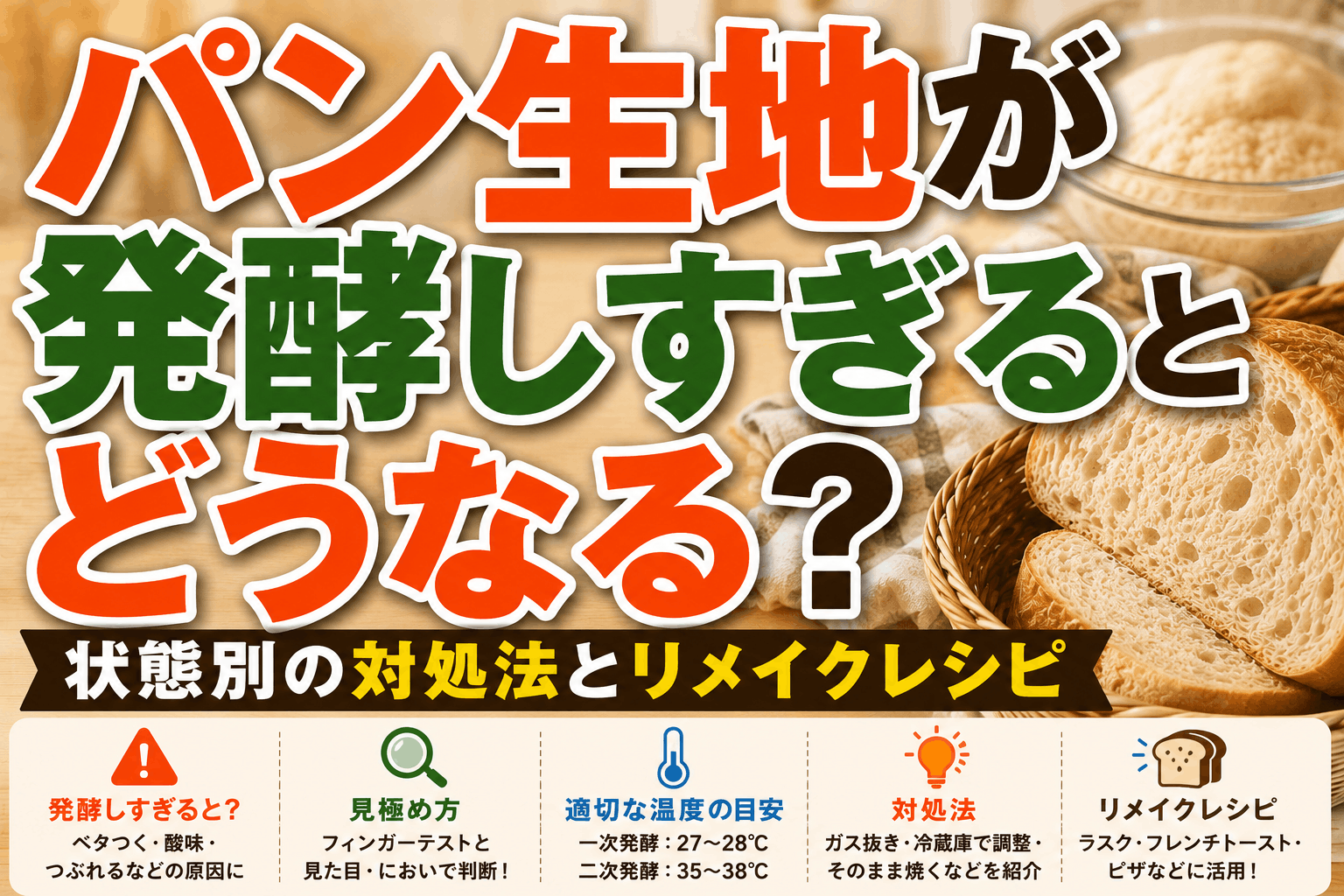 パン生地が発酵しすぎるとどうなる？状態別の対処法とリメイクレシピ