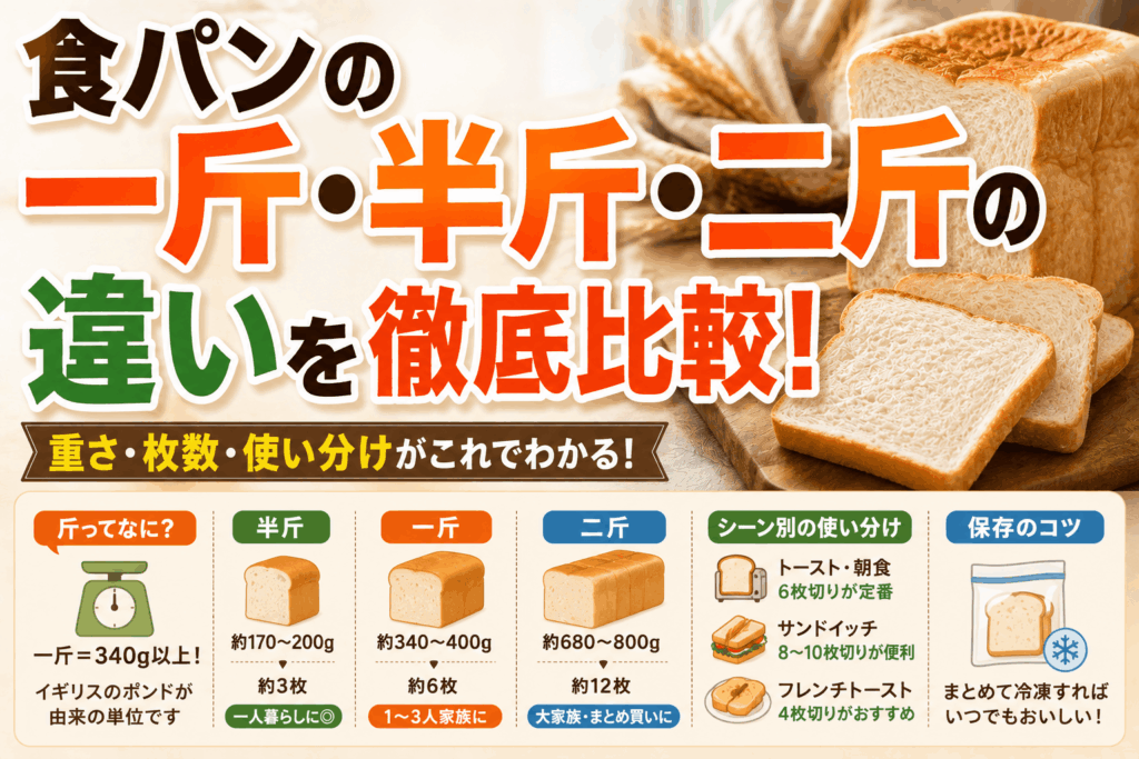 食パンの一斤・半斤・二斤の違い｜重さ・枚数・使い分けを比較