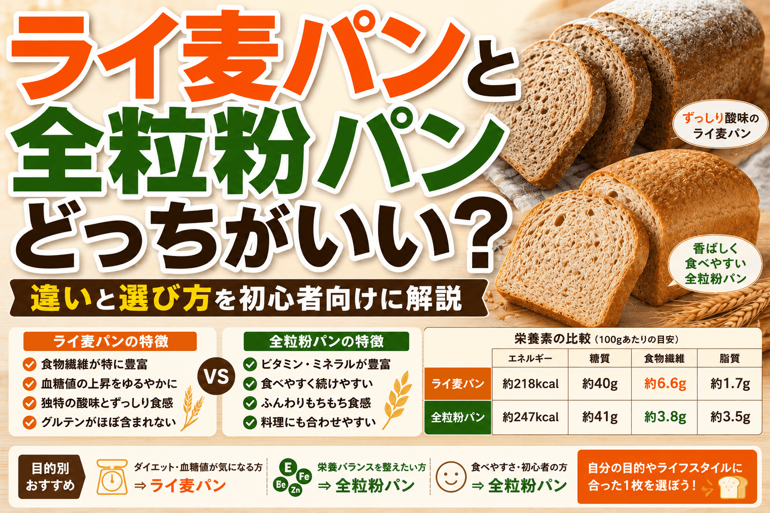 ライ麦パンと全粒粉パンどっちがいい？違いと選び方を初心者向けに解説