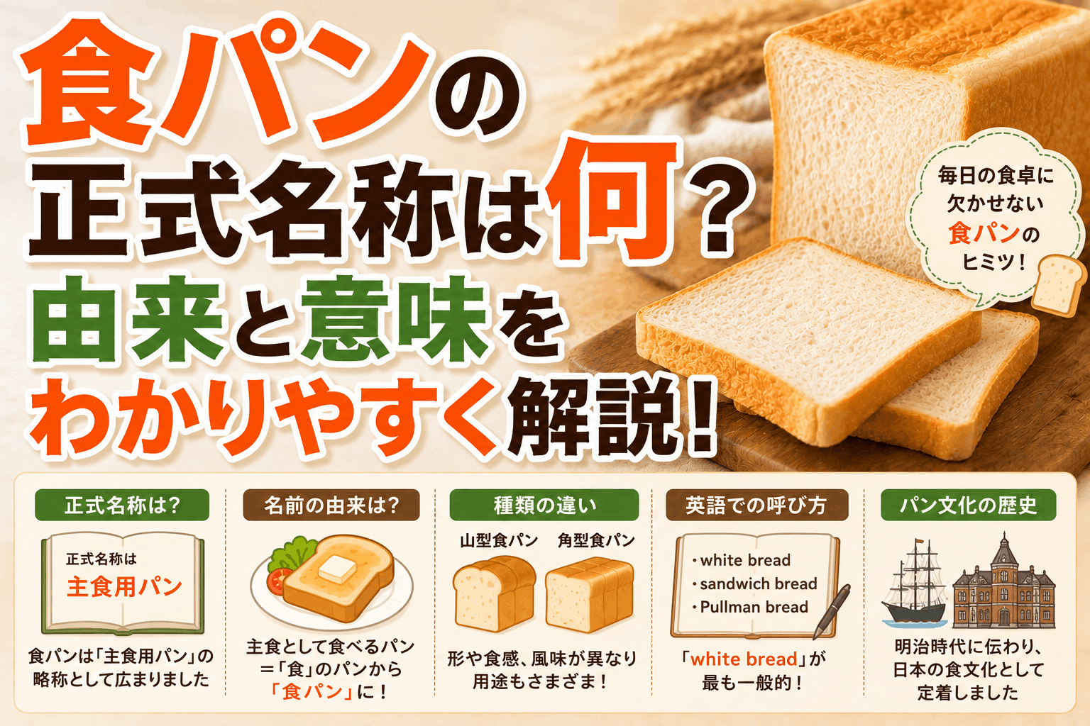 食パンの正式名称は何？由来と意味をわかりやすく解説
