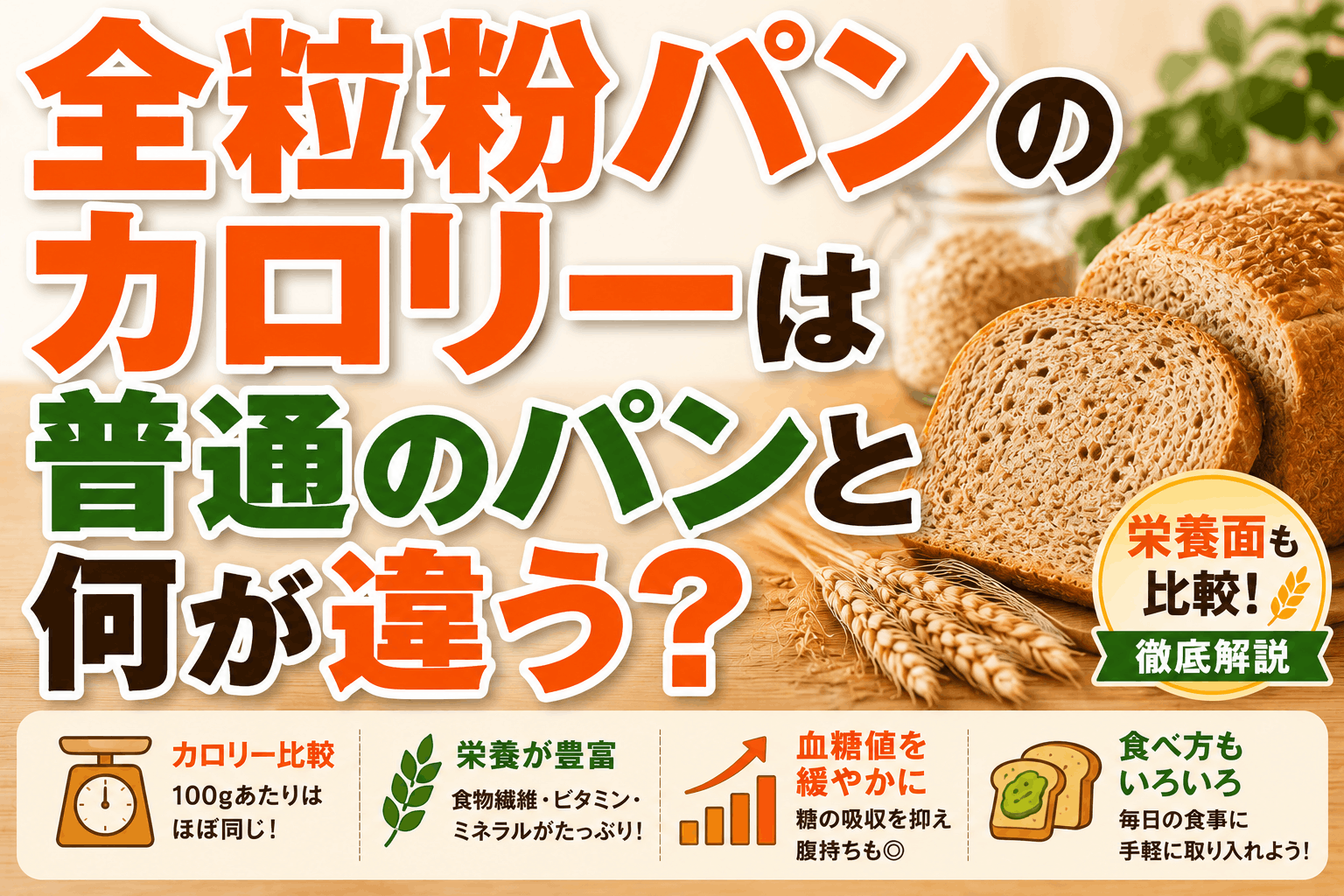 全粒粉パンのカロリーは普通のパンと何が違う?栄養面も比較