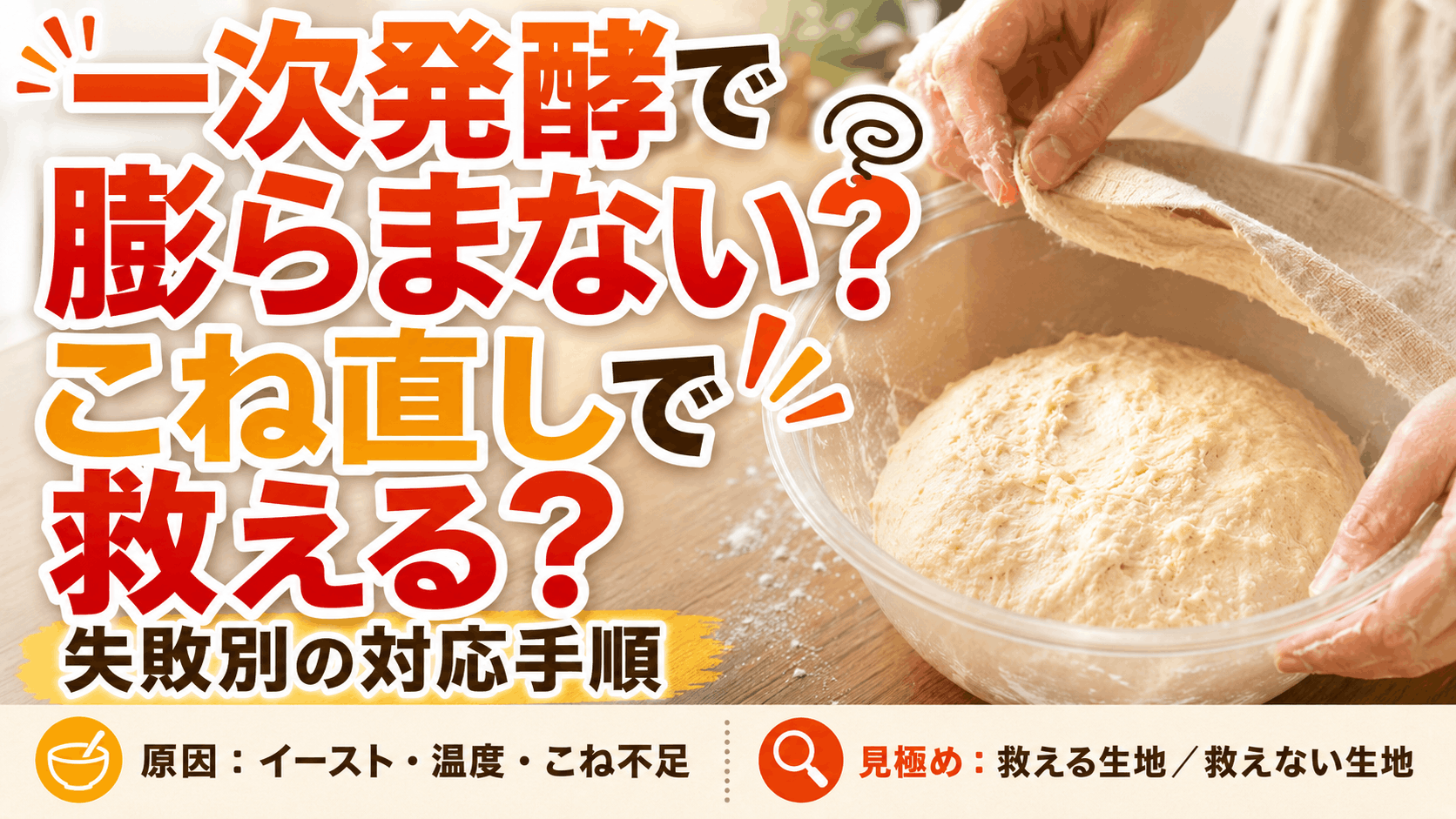 一次発酵で膨らまないパンはこね直しで救える？失敗別の対応手順