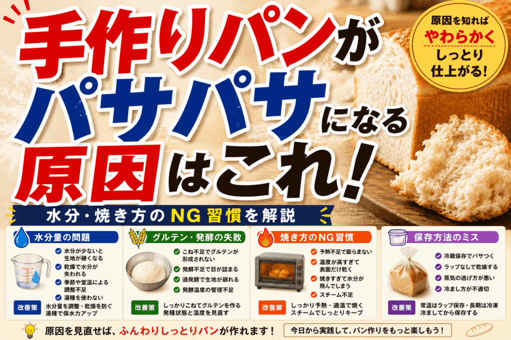 手作りパンがパサパサになる原因はこれ｜水分・焼き方のNG習慣を解説