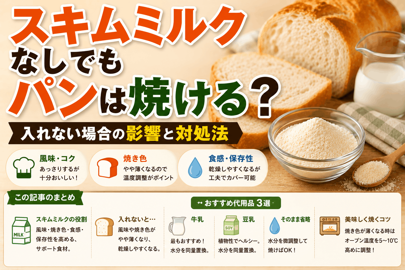 スキムミルクなしでもパンは焼ける?入れない場合の影響と対処法