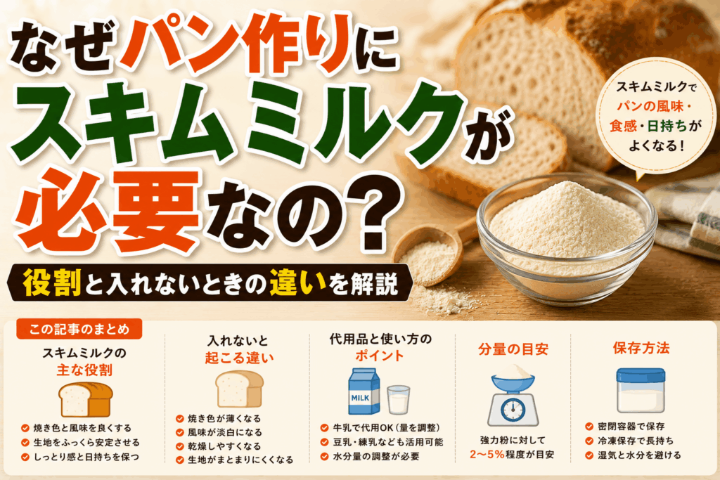 なぜパン作りにスキムミルクが必要なの？役割と入れないときの違いを解説